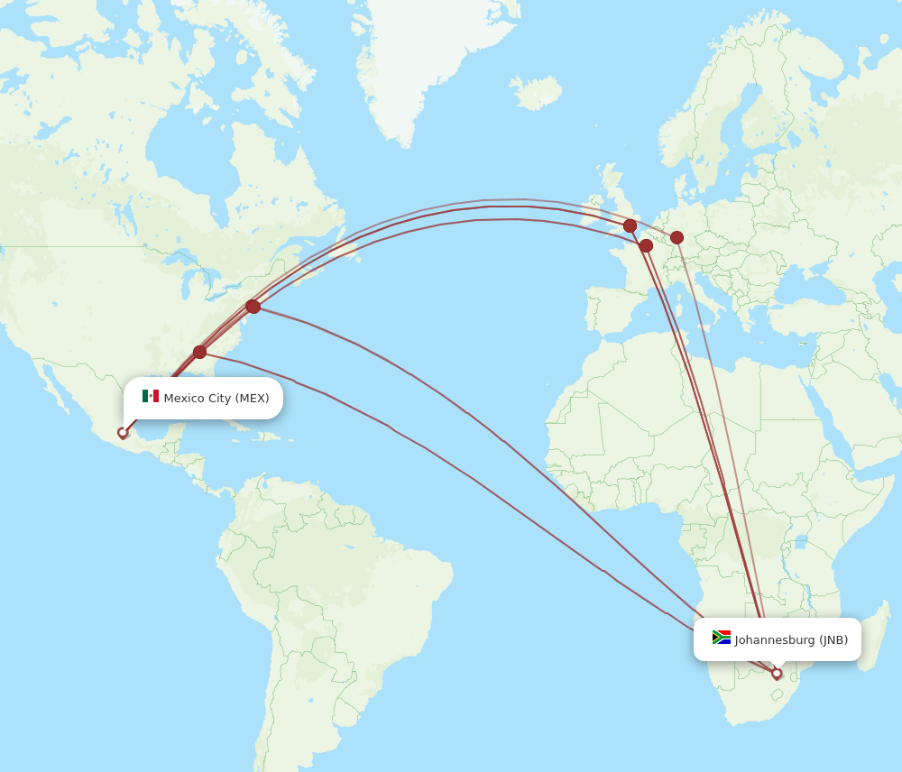 MEX-JNB flight routes