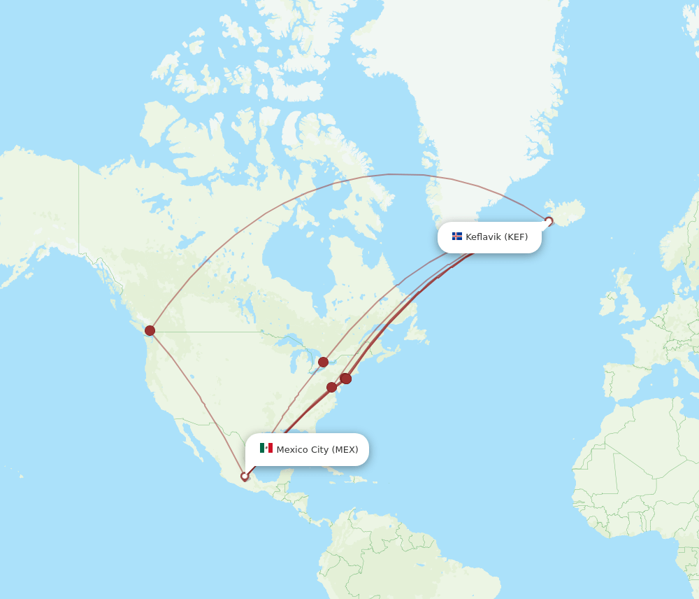 MEX-KEF flight routes
