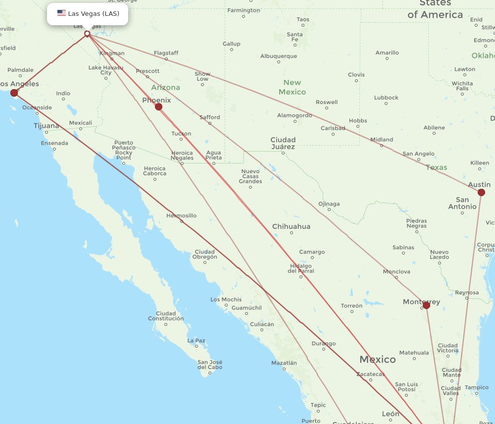 MEX-LAS flight routes