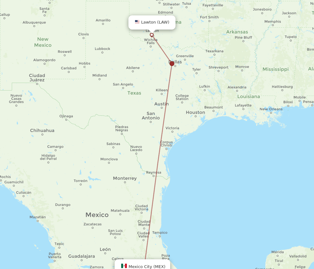 MEX to LAW flights and routes map