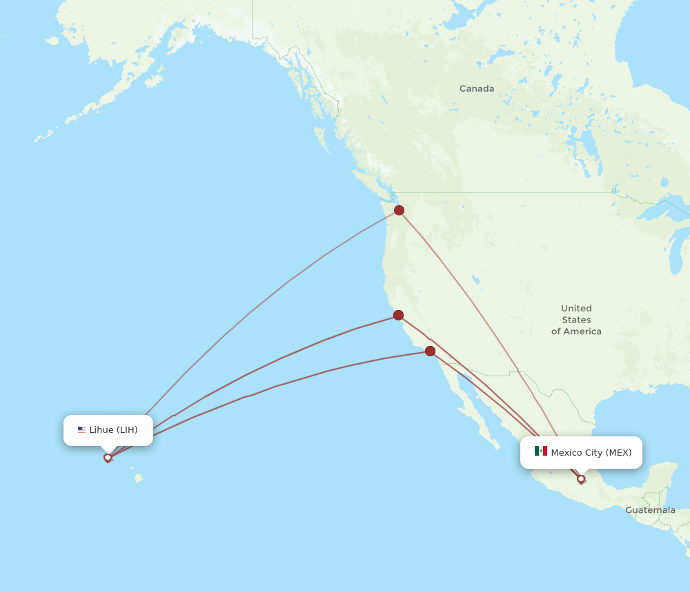 MEX to LIH flights and routes map