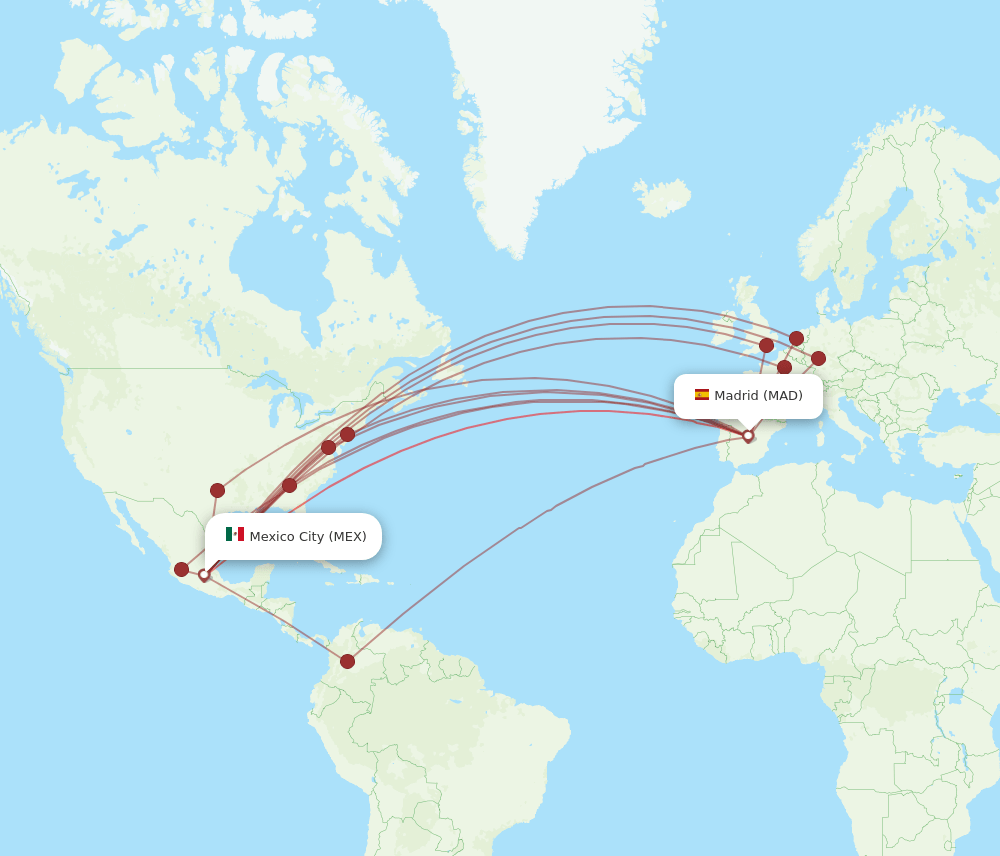 MEX-MAD flight routes