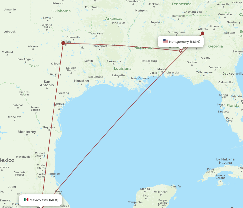 MEX-MGM flight routes