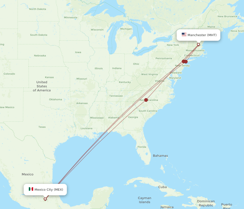MEX to MHT flights and routes map