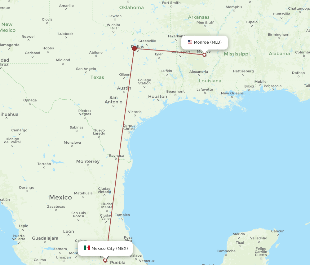 MEX-MLU flight routes