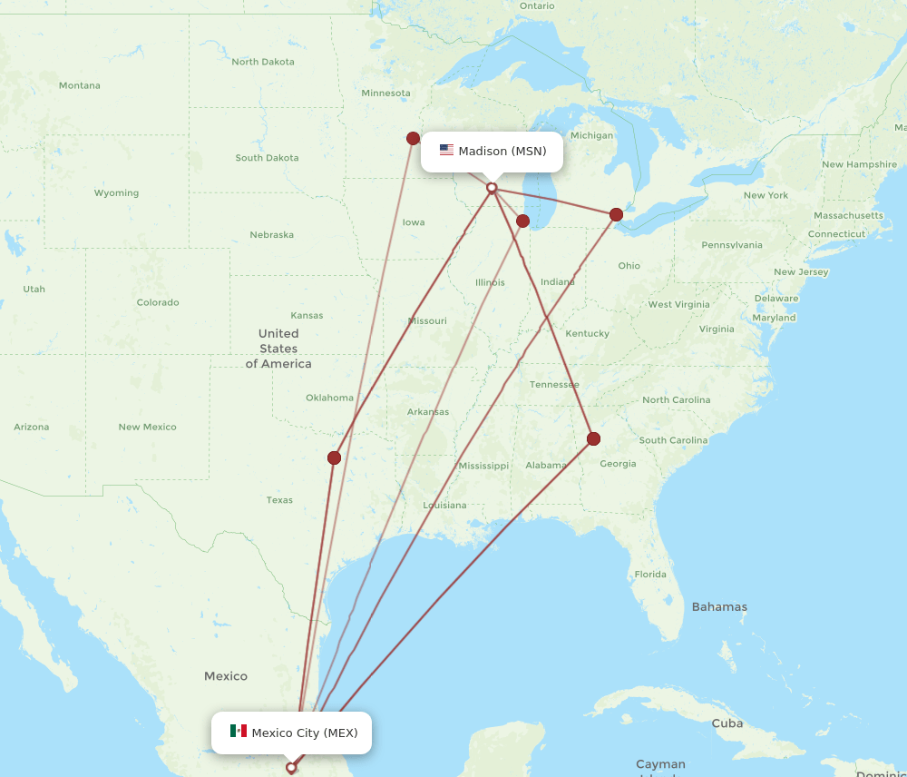 MEX-MSN flight routes
