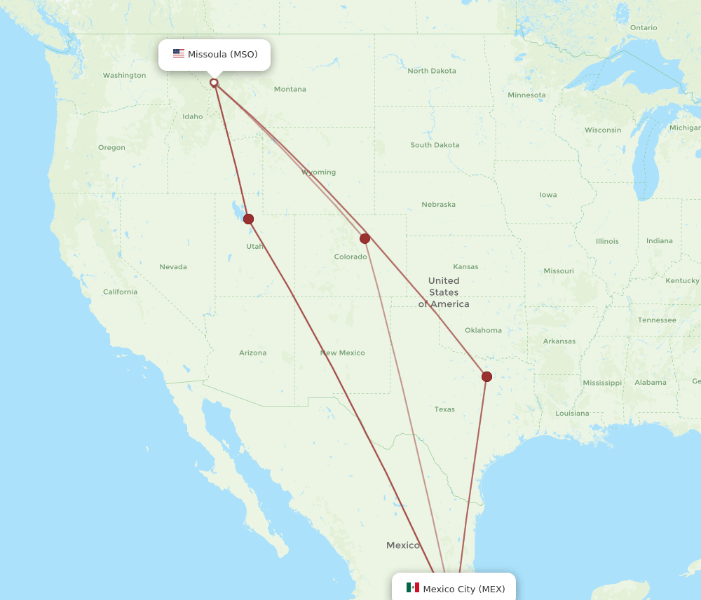 MEX-MSO flight routes