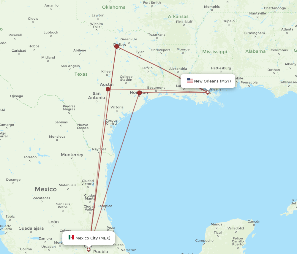 MEX-MSY flight routes