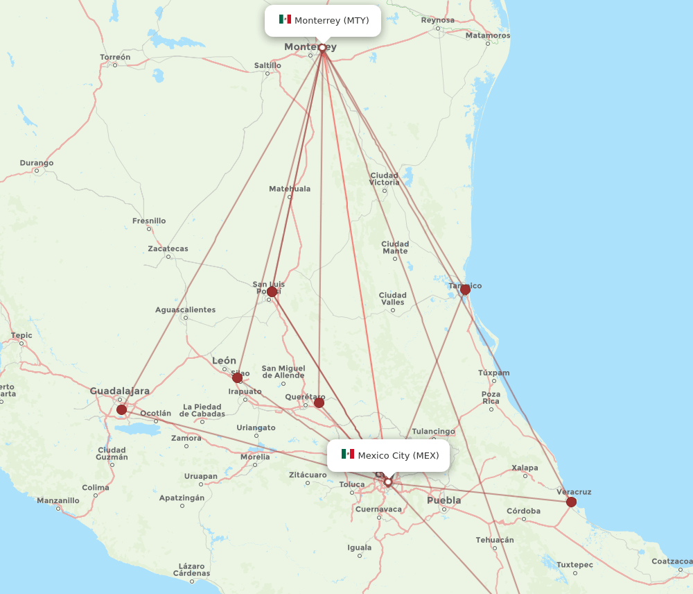 MEX-MTY flight routes