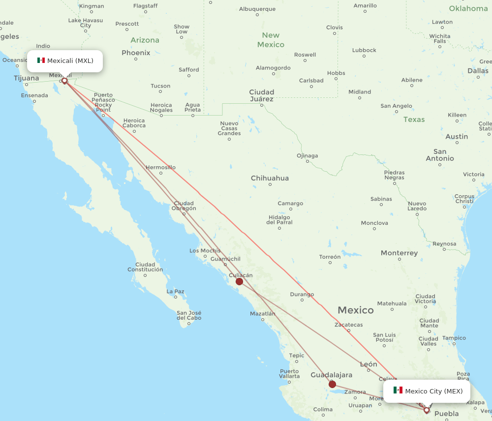 MEX-MXL flight routes