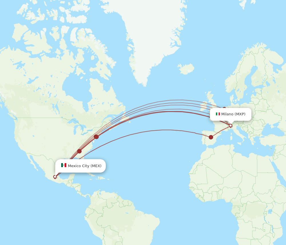 MEX to MXP flights and routes map