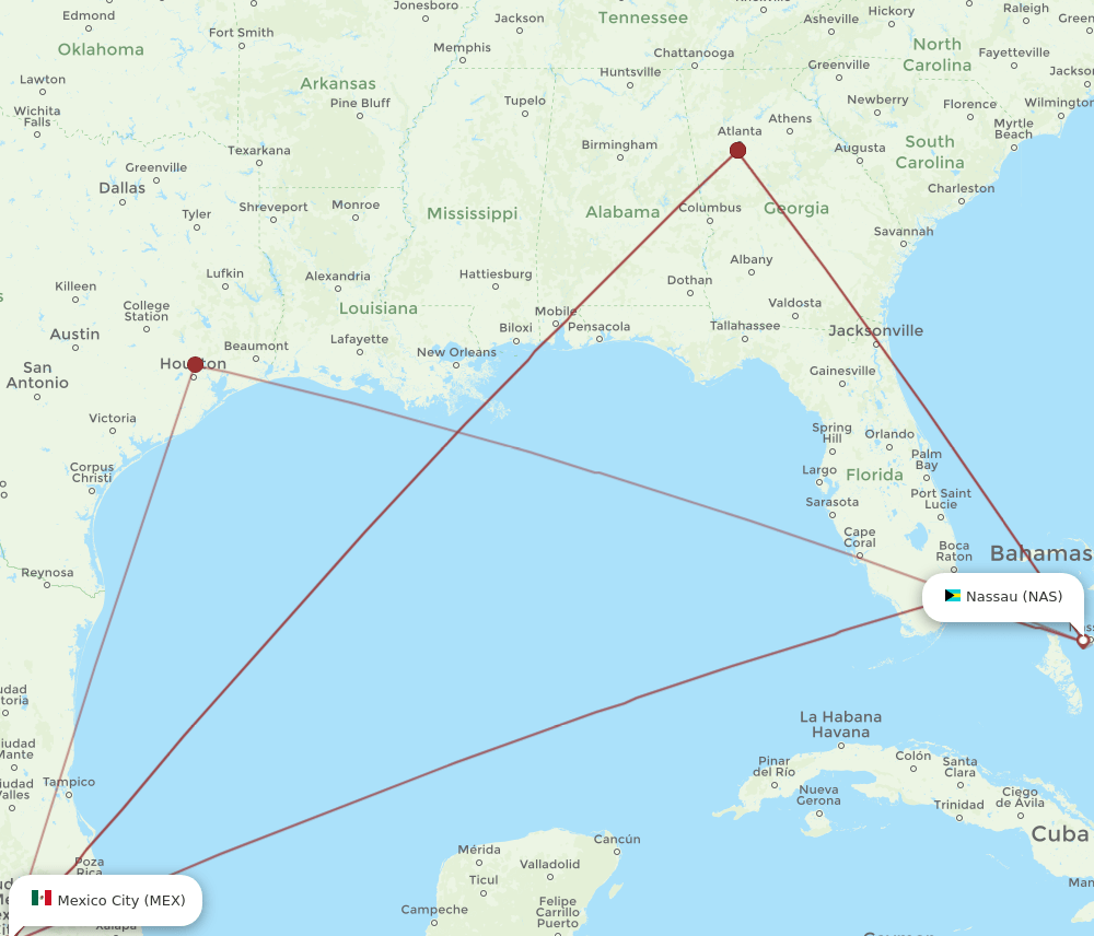 MEX-NAS flight routes