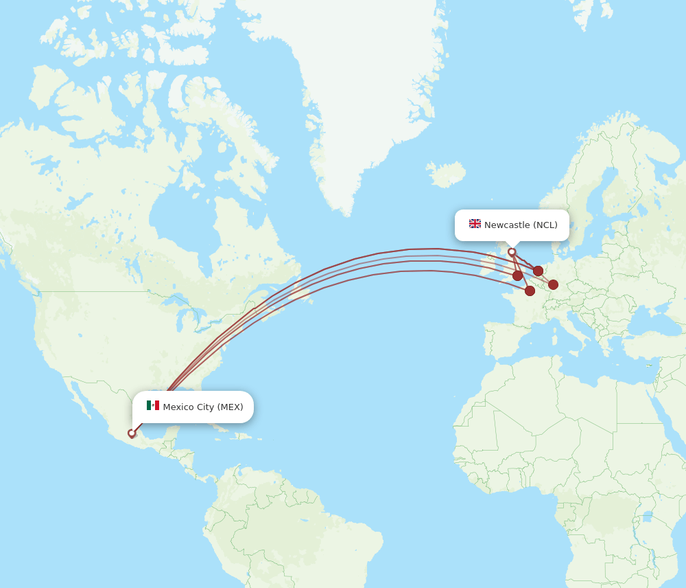 MEX-NCL flight routes