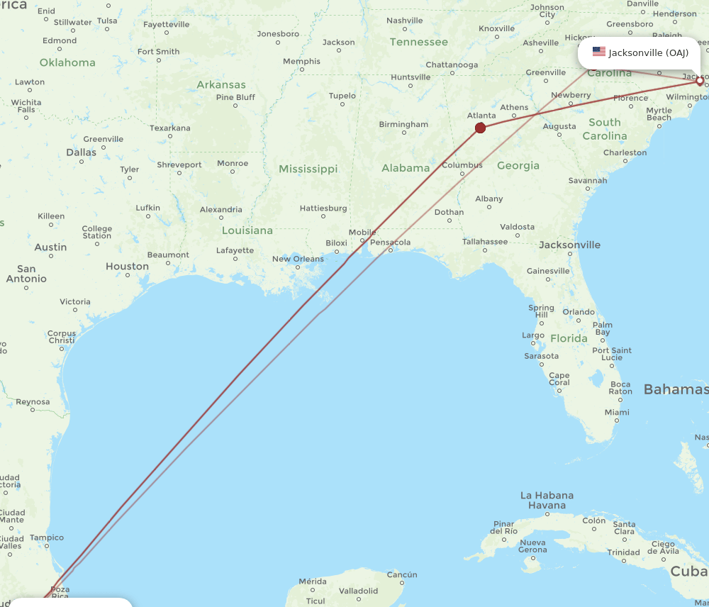 MEX to OAJ flights and routes map