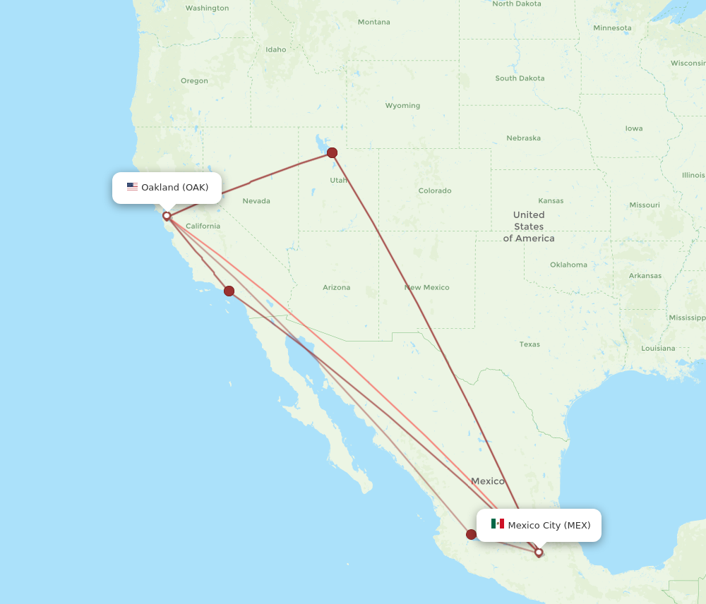 MEX to OAK flights and routes map