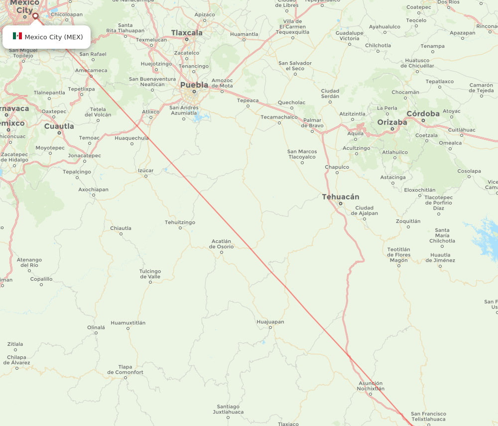 MEX to OAX flights and routes map