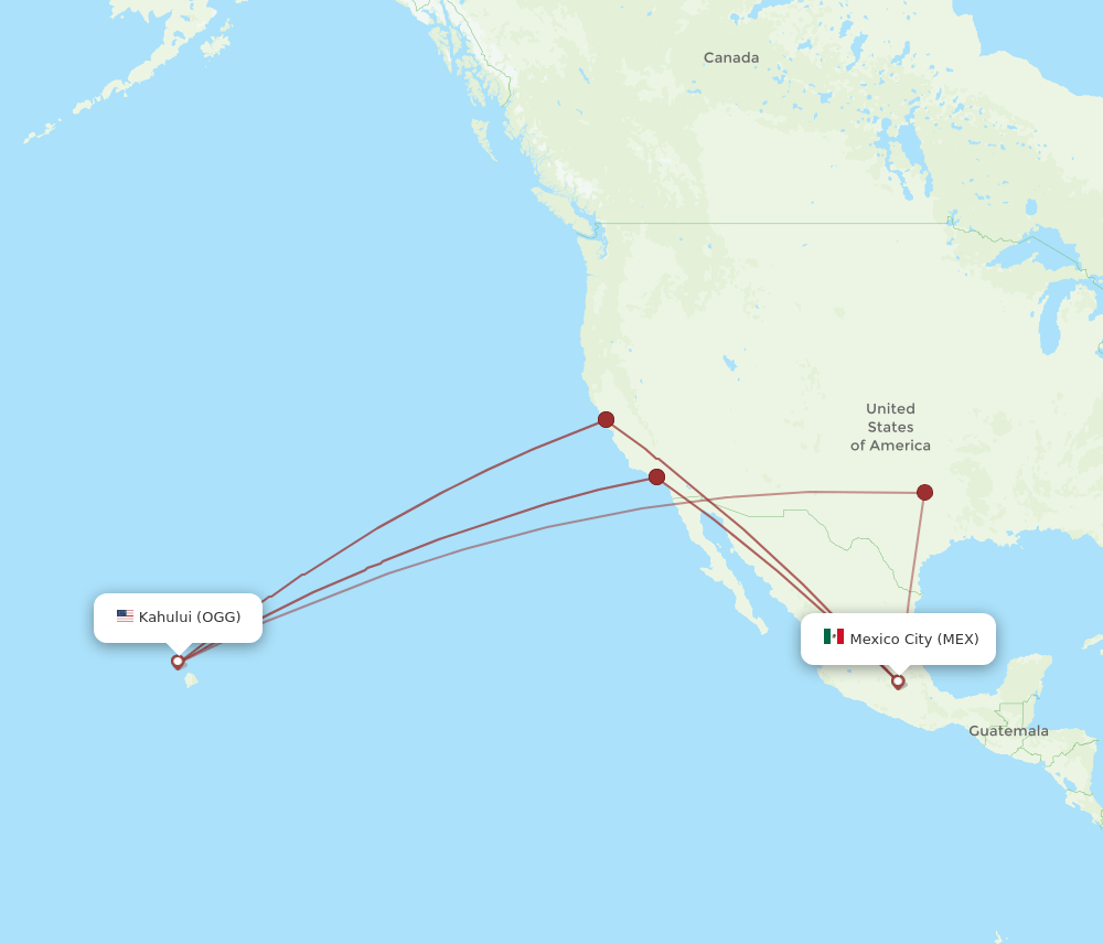 MEX-OGG flight routes