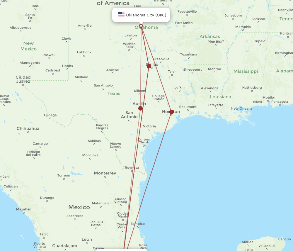 MEX-OKC flight routes