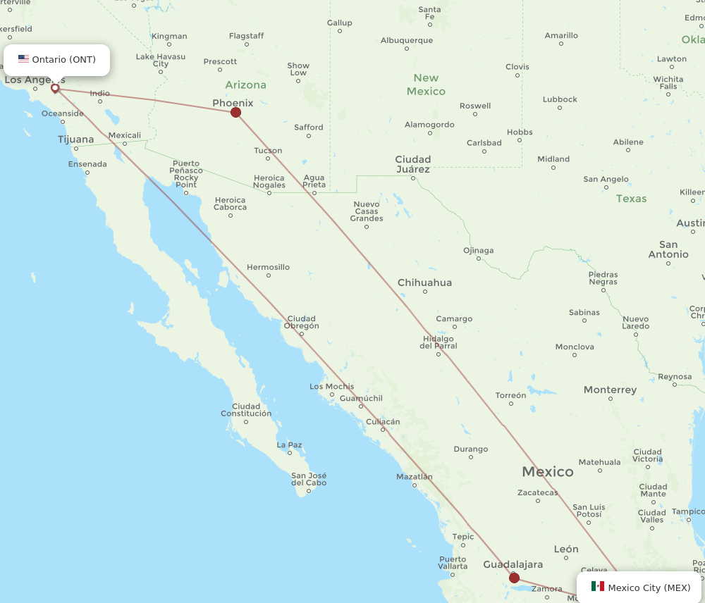 MEX to ONT flights and routes map