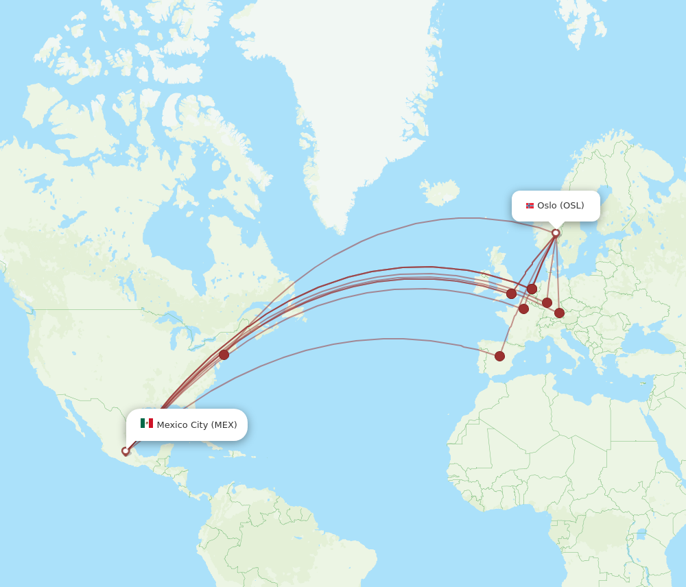 MEX to OSL flights and routes map