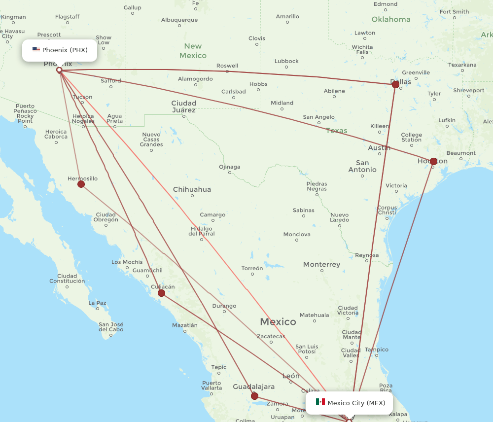 MEX-PHX flight routes