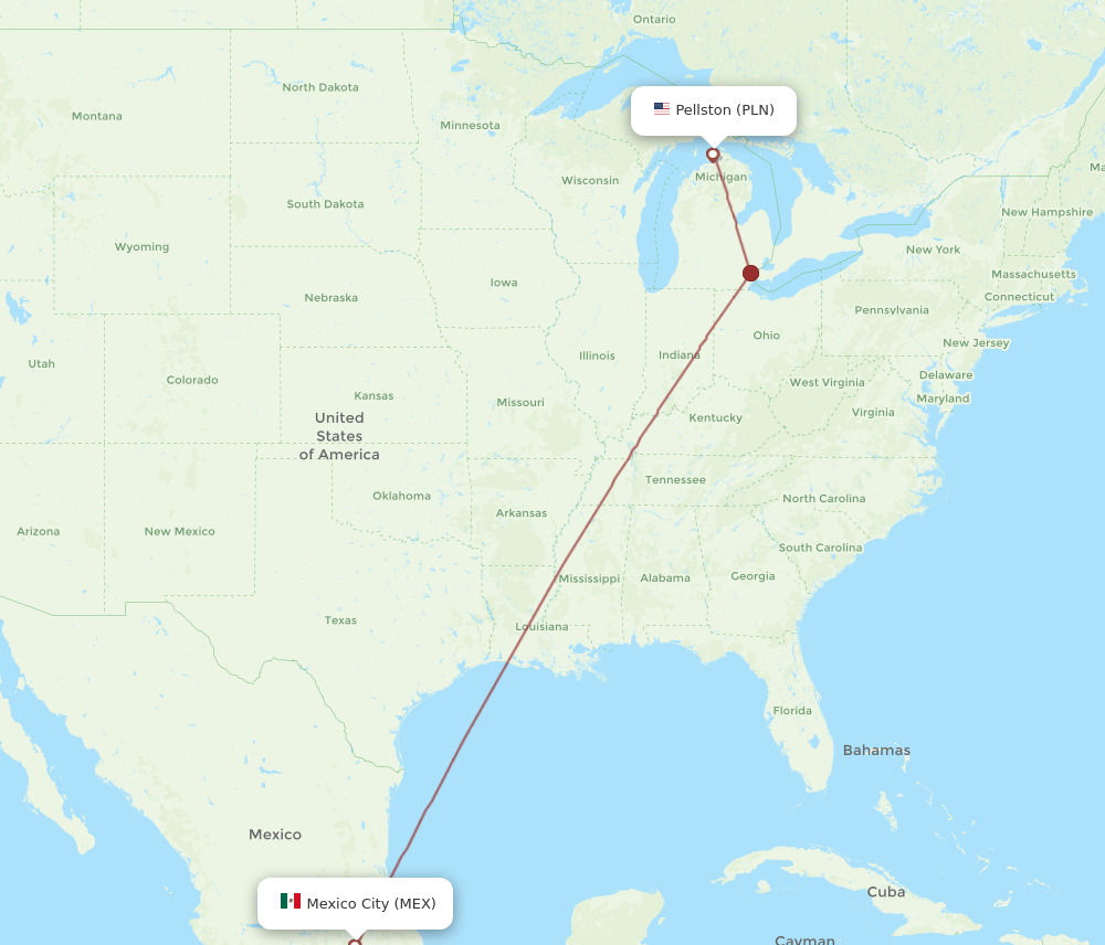 MEX-PLN flight routes