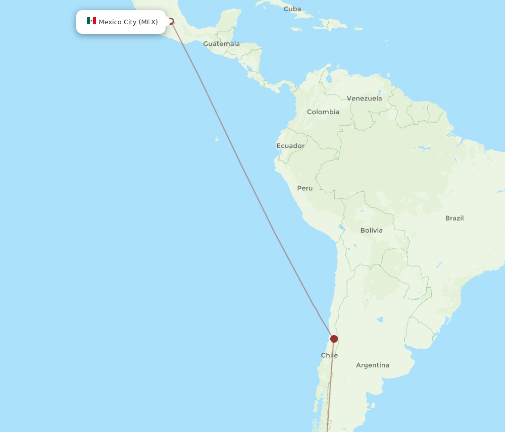 Puerto Natales - Mexico City route map and flight paths