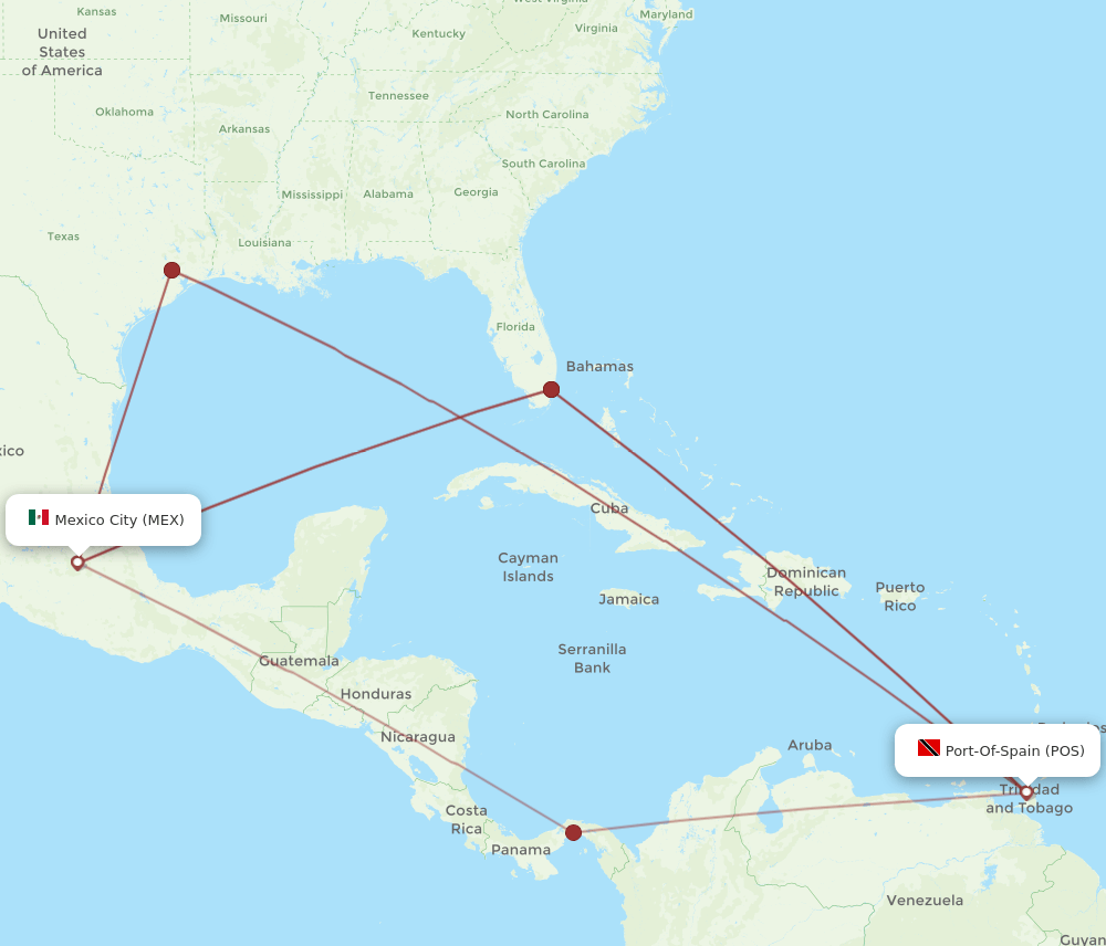 MEX to POS flights and routes map