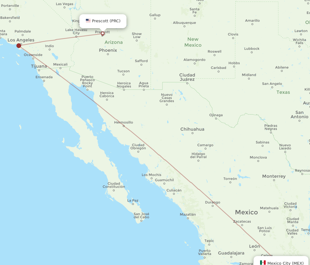 MEX to PRC flights and routes map