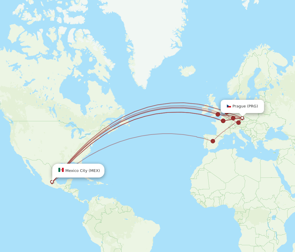 MEX to PRG flights and routes map