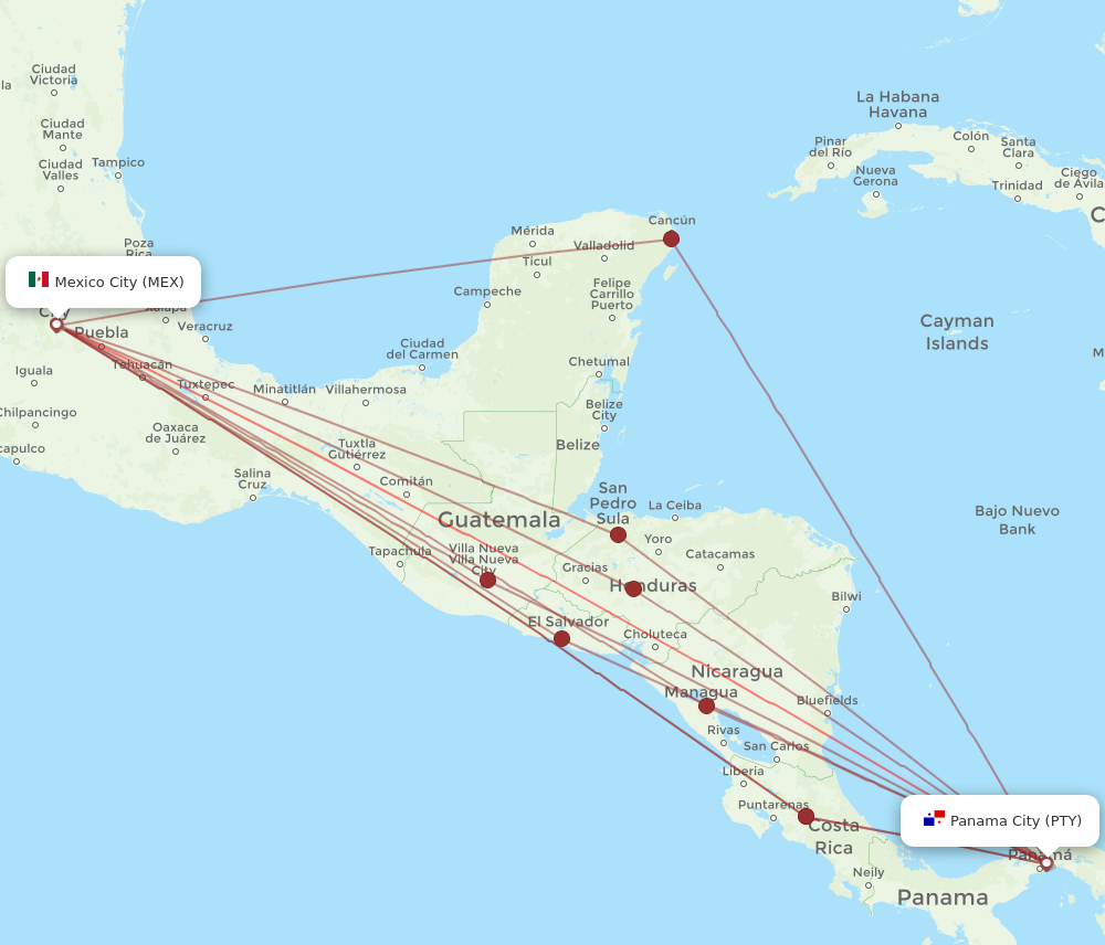 MEX to PTY flights and routes map