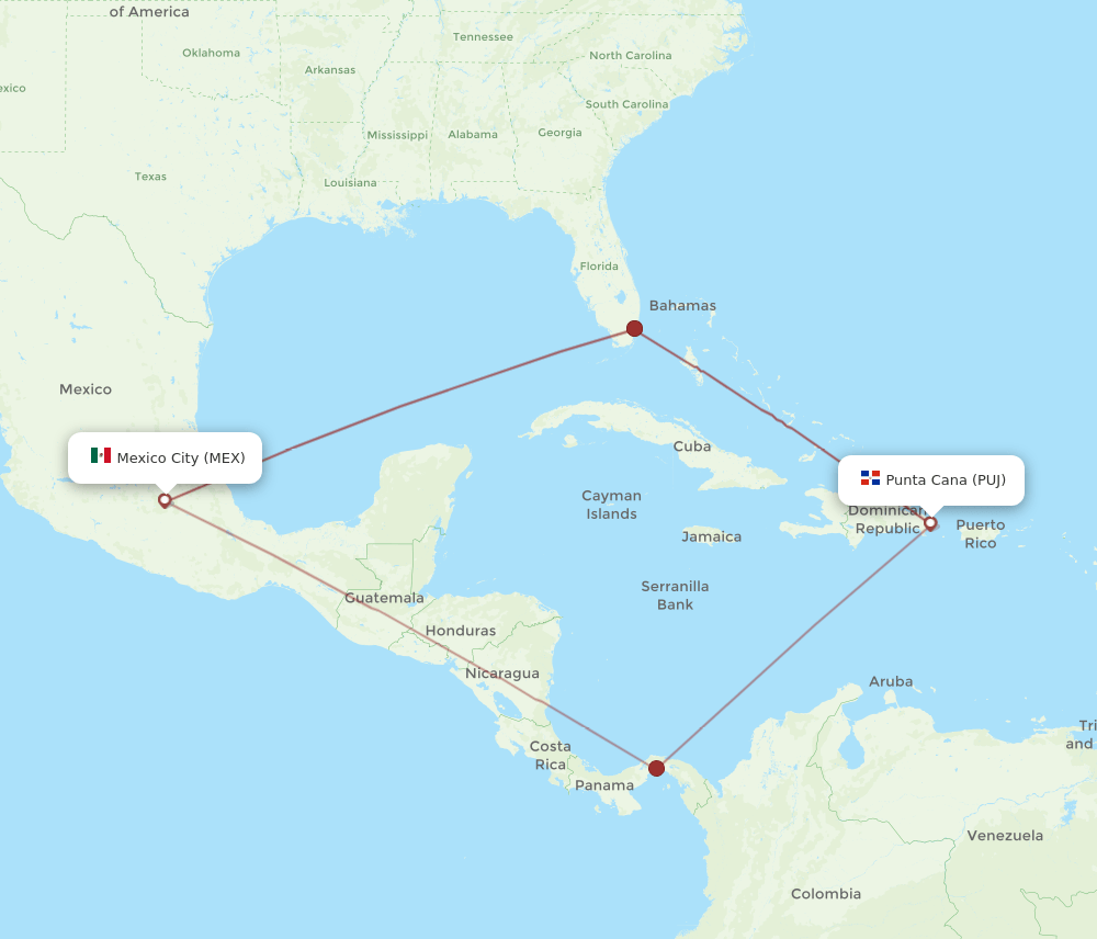 MEX-PUJ flight routes