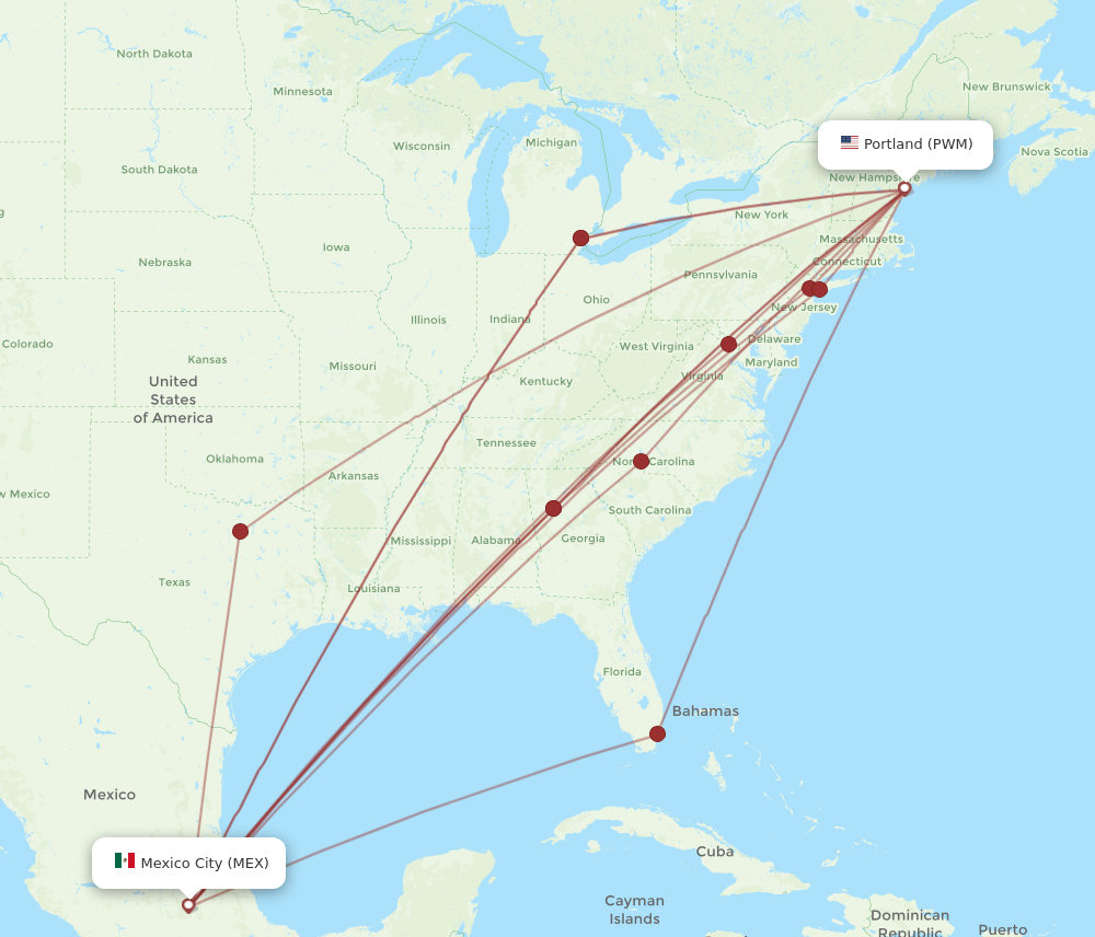 MEX to PWM flights and routes map