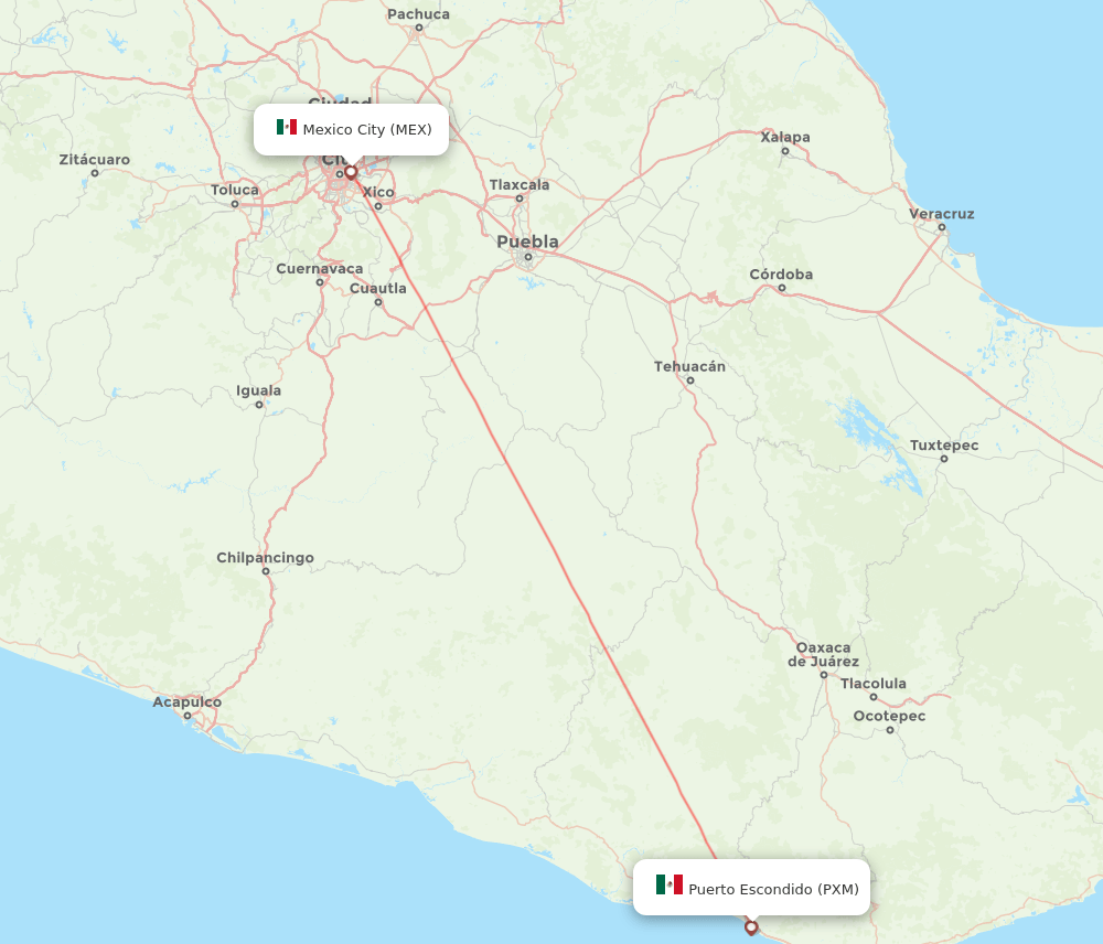 MEX to PXM flights and routes map