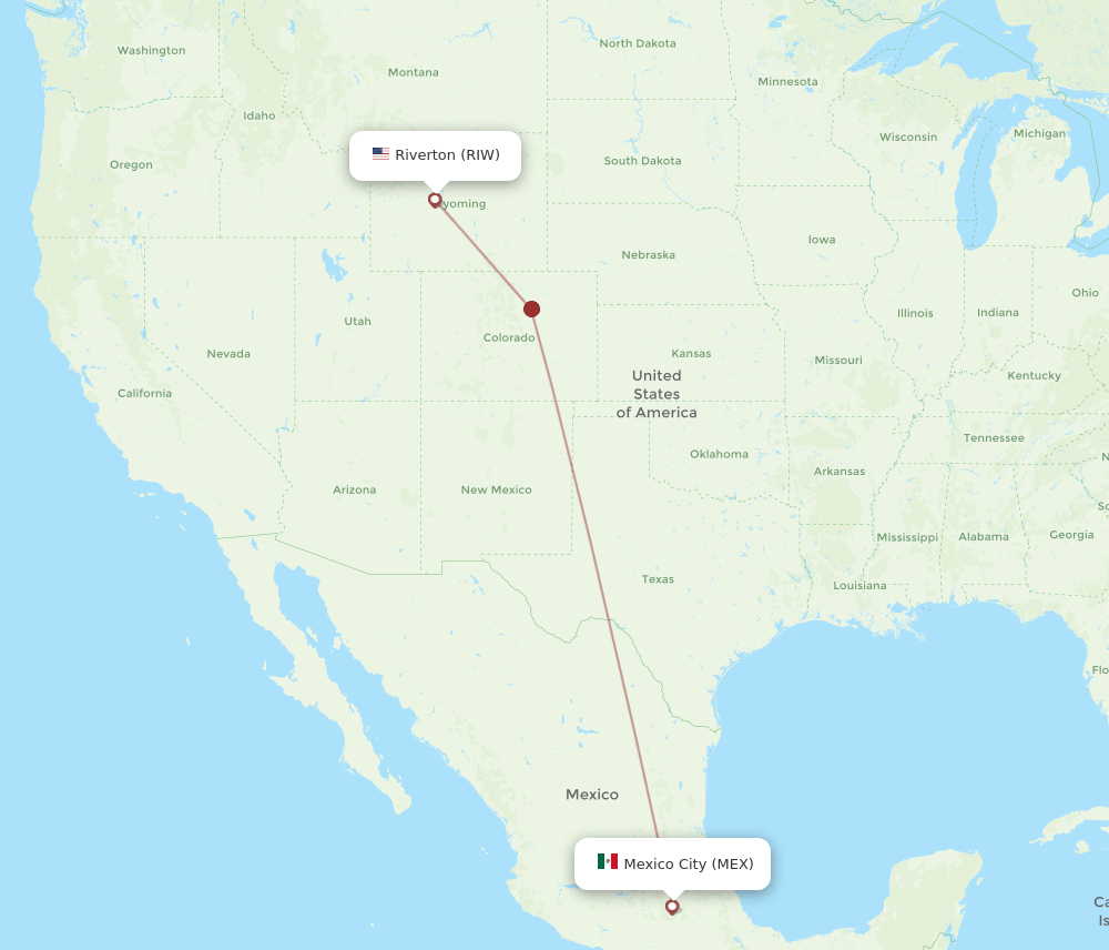 Riverton - Mexico City route map and flight paths