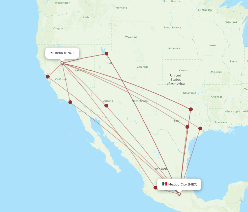 MEX-RNO flight routes