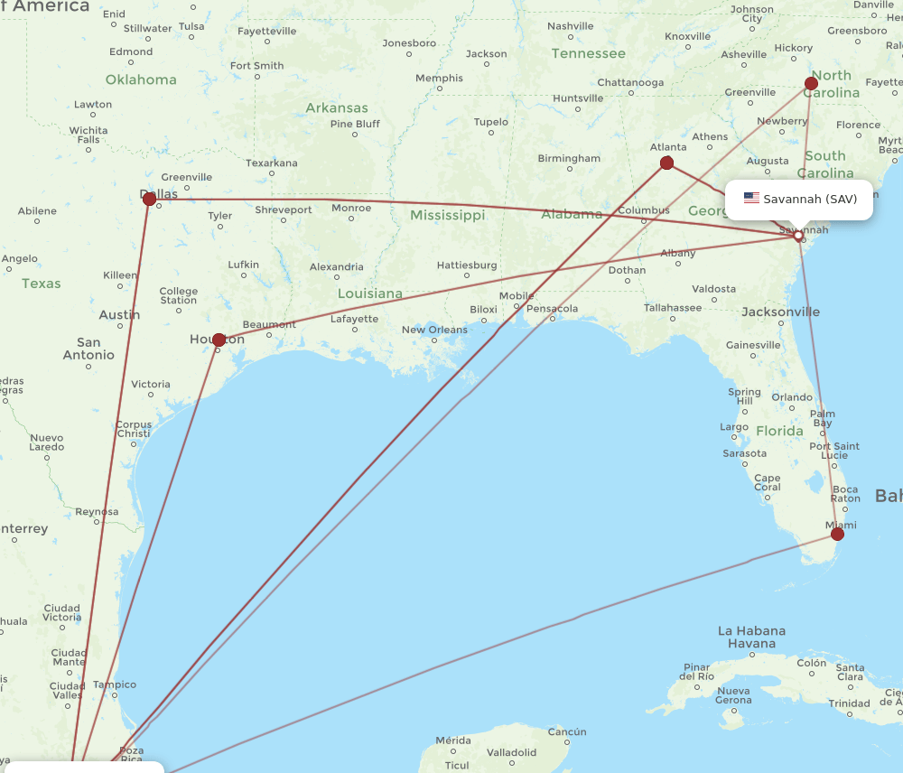 MEX to SAV flights and routes map