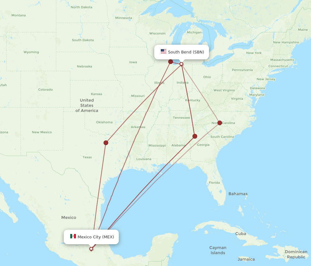 MEX-SBN flight routes