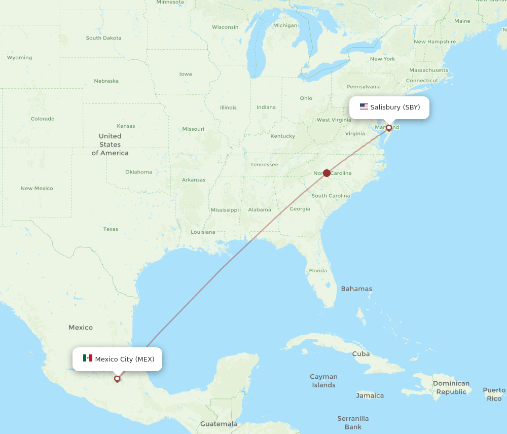 MEX-SBY flight routes