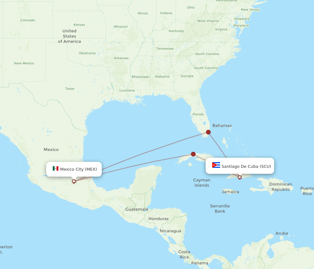 SCU to MEX flights and routes map