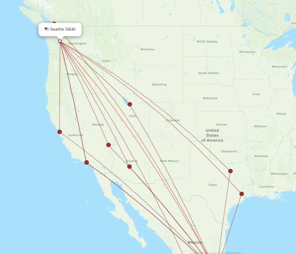 MEX to SEA flights and routes map