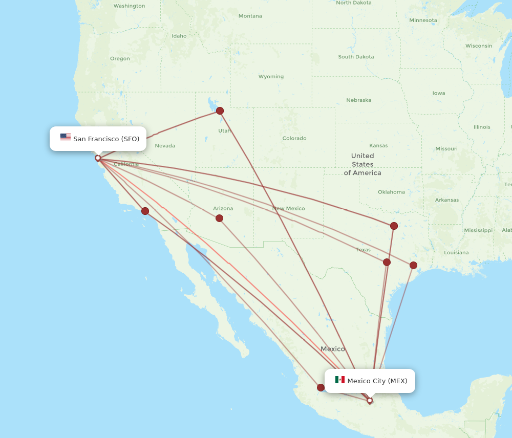 MEX to SFO flights and routes map