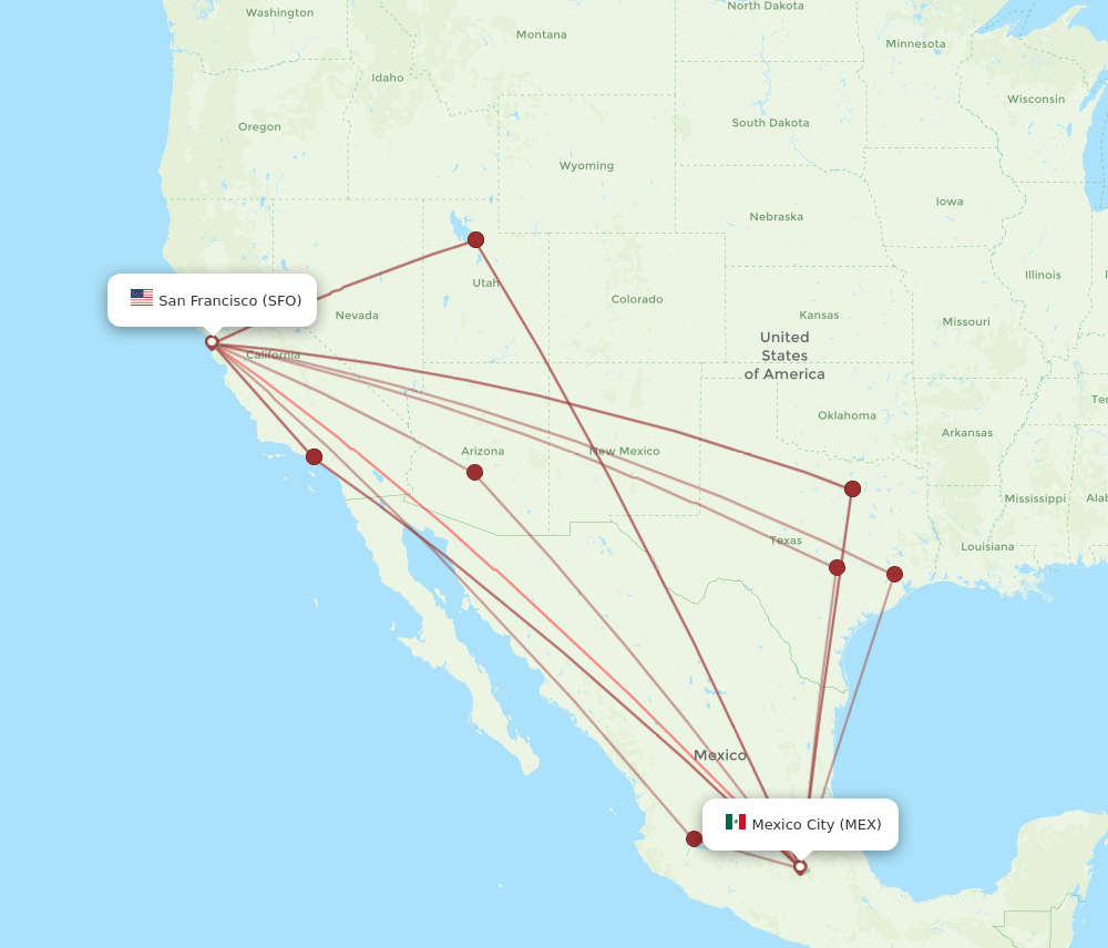 MEX-SFO flight routes