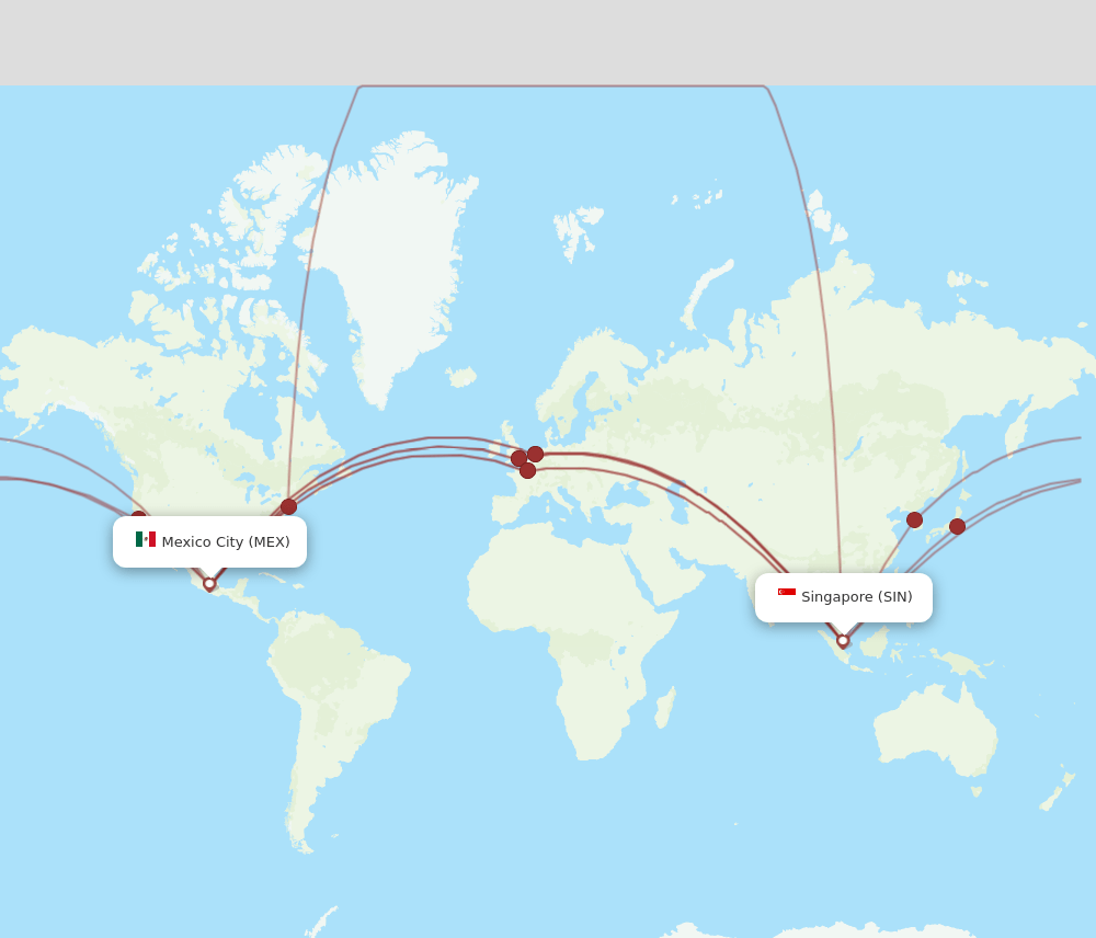 MEX-SIN flight routes