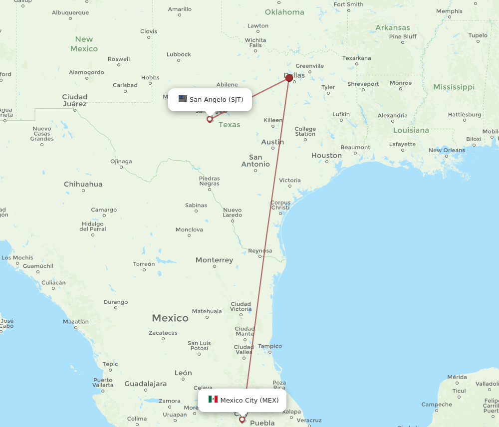 MEX to SJT flights and routes map