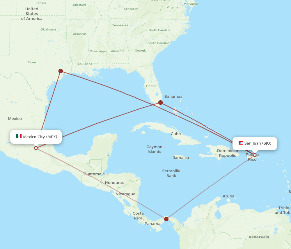 MEX-SJU flight routes