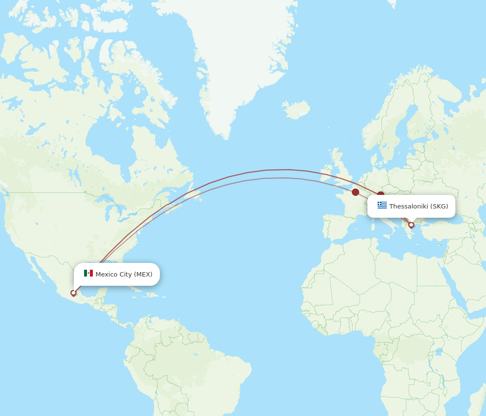 MEX to SKG flights and routes map