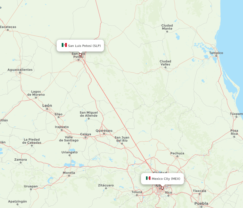 Mexico City - San Luis Potosi route map and flight paths