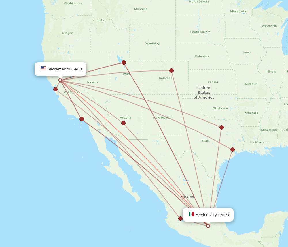 MEX to SMF flights and routes map