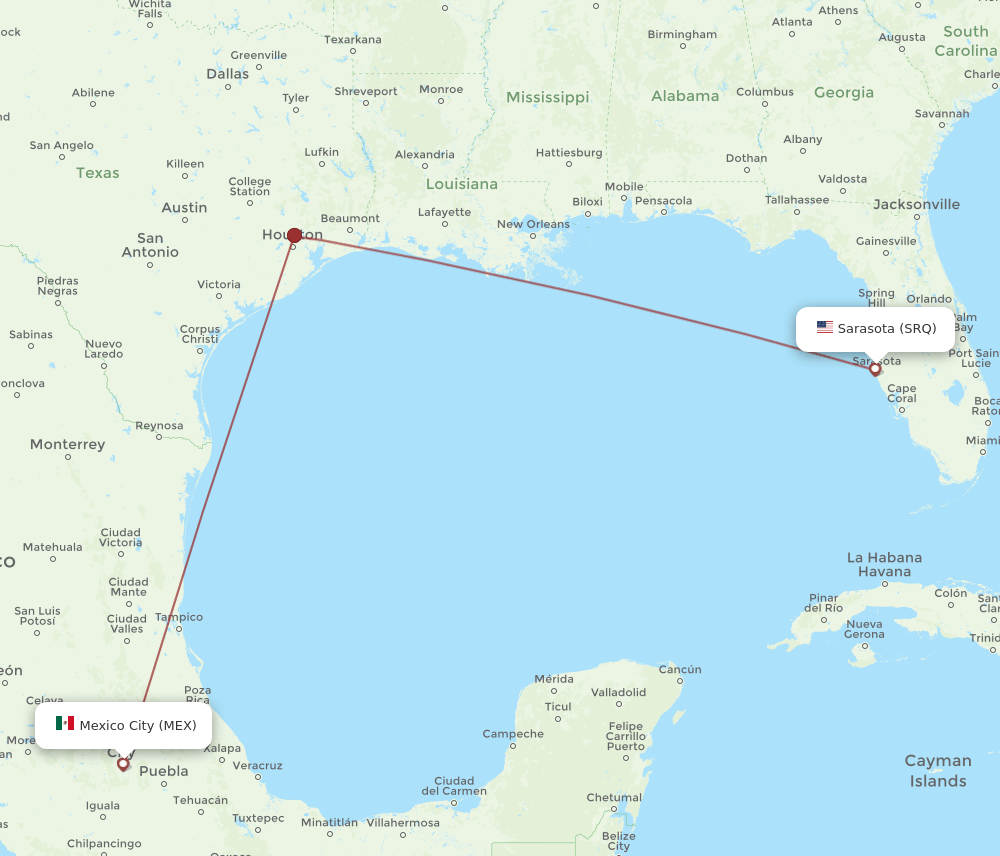 MEX to SRQ flights and routes map